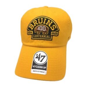 '47 Clean Up Boston‎ Bruins Centennial 100th Gold Adjustable Strapback Hat Cap